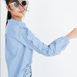 Madewell Frill Sleeve Striped Button Down Shirt